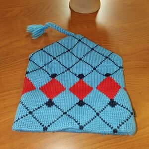 Vtg Smiley Checkered Tassle Skull Beanie OS